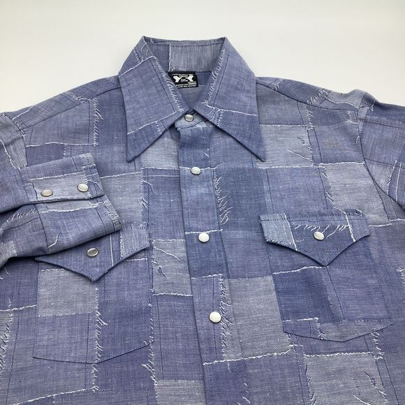 Hands Off Mens Vintage Sears Long Sleeve Pearl Snap Shirt Blue Size Medium - Picture 1 of 6